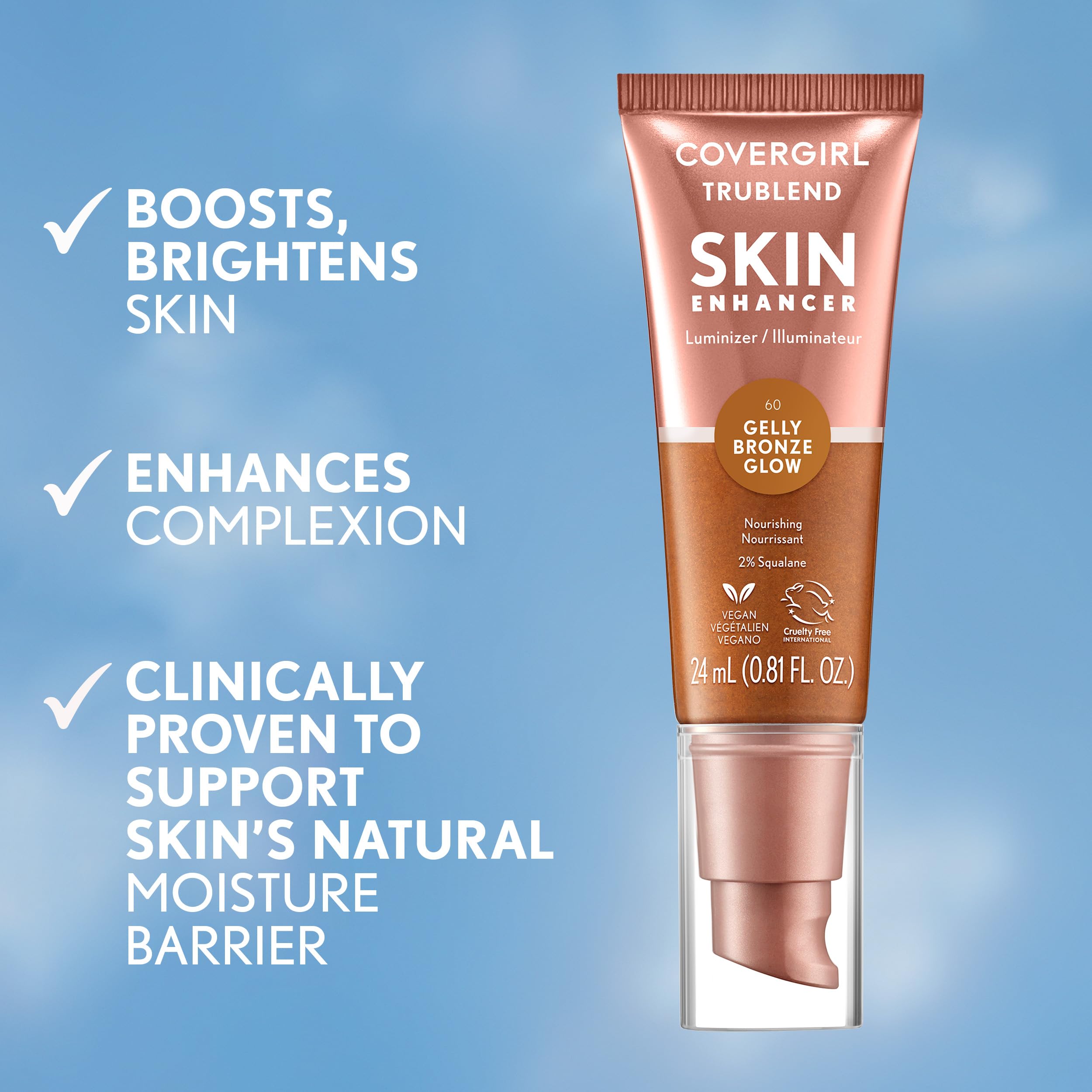 CoverGirl TruBlend Skin Enhancer, glicerina y esqualano para piel suave