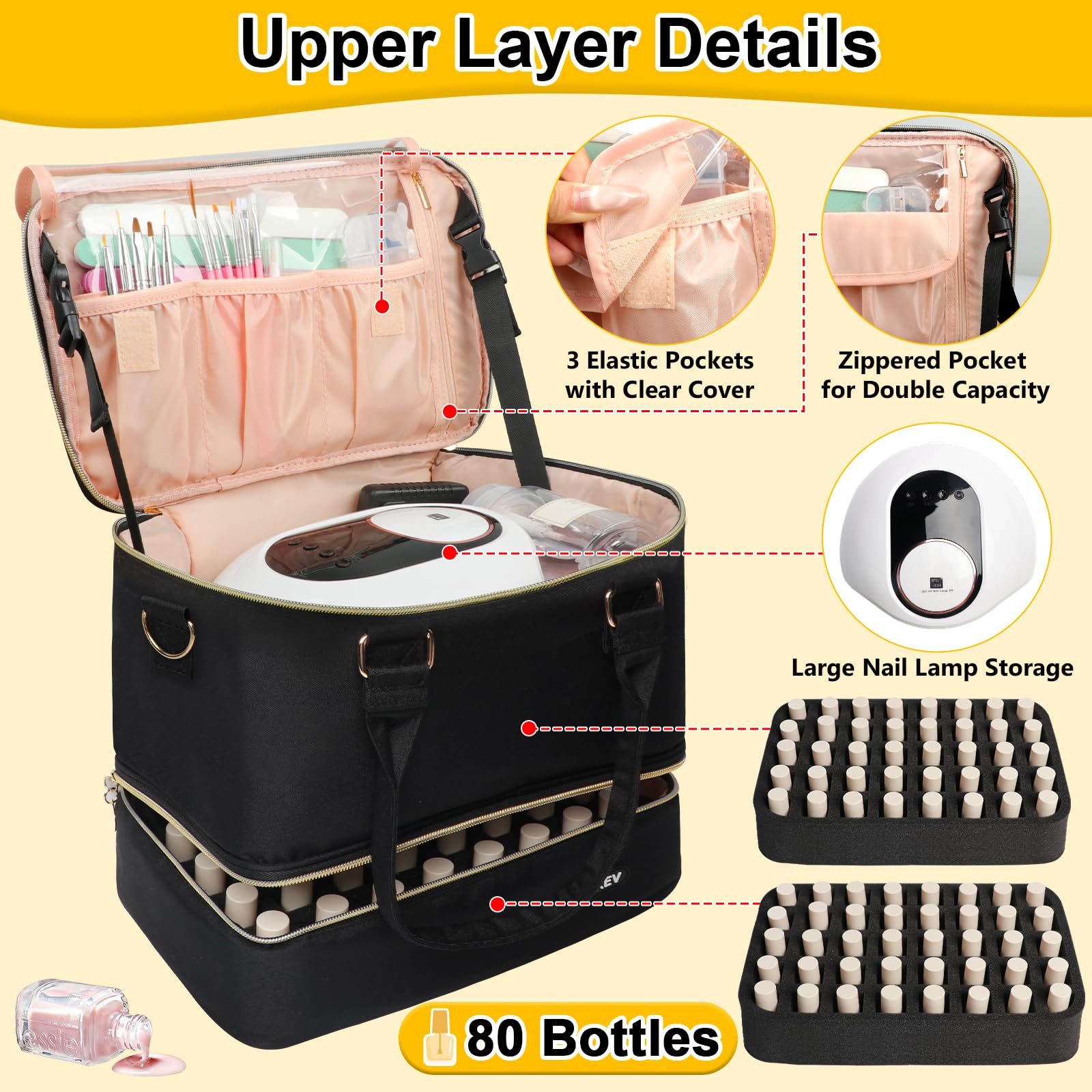 Covkev double-layer bag with sturdy handle for easy travel.