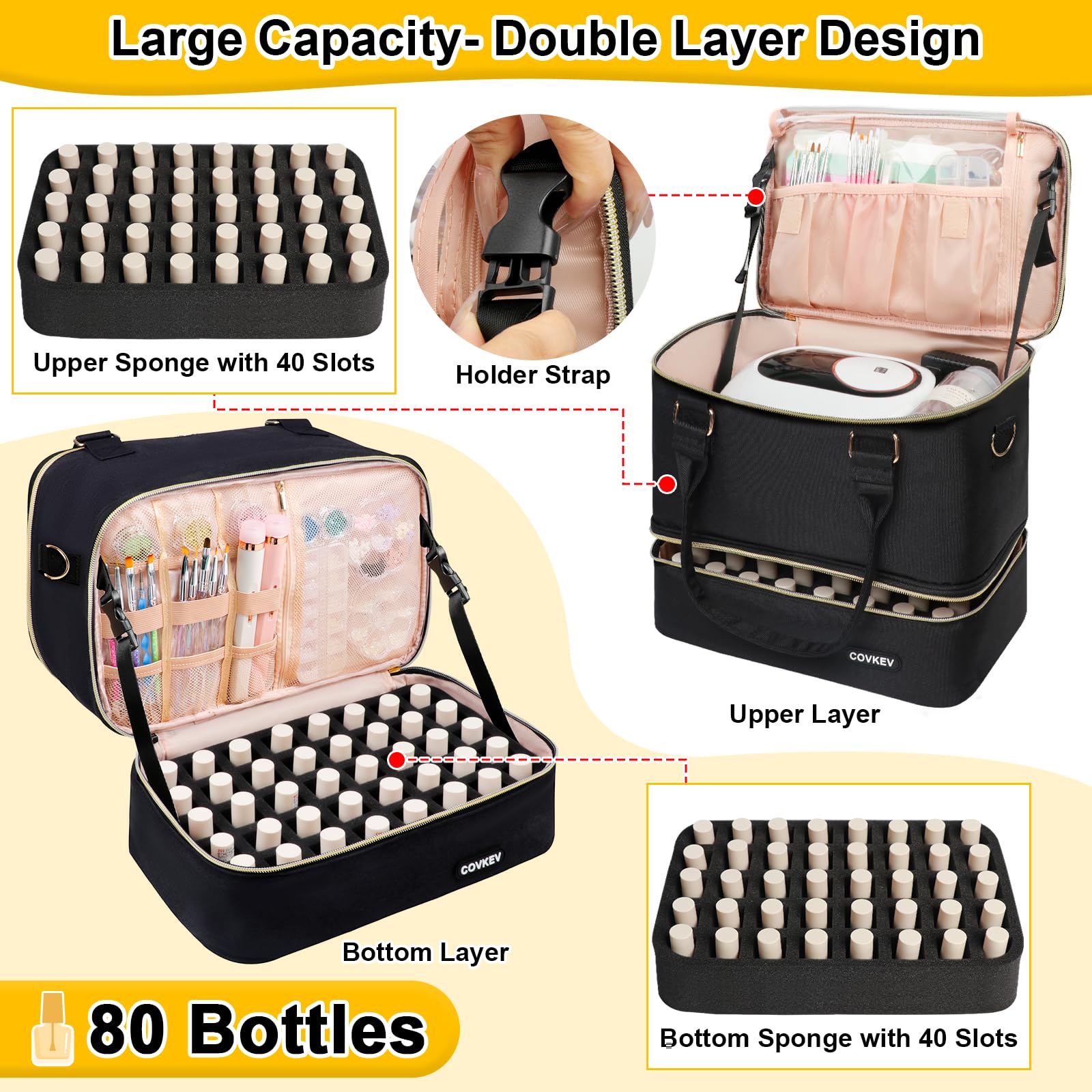 Covkev nail dryer stored on top layer keeps workspace tidy.