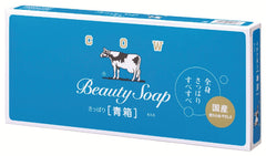 Cow Brand Blue Soap box with six bars for daily cleansing and travel convenience.