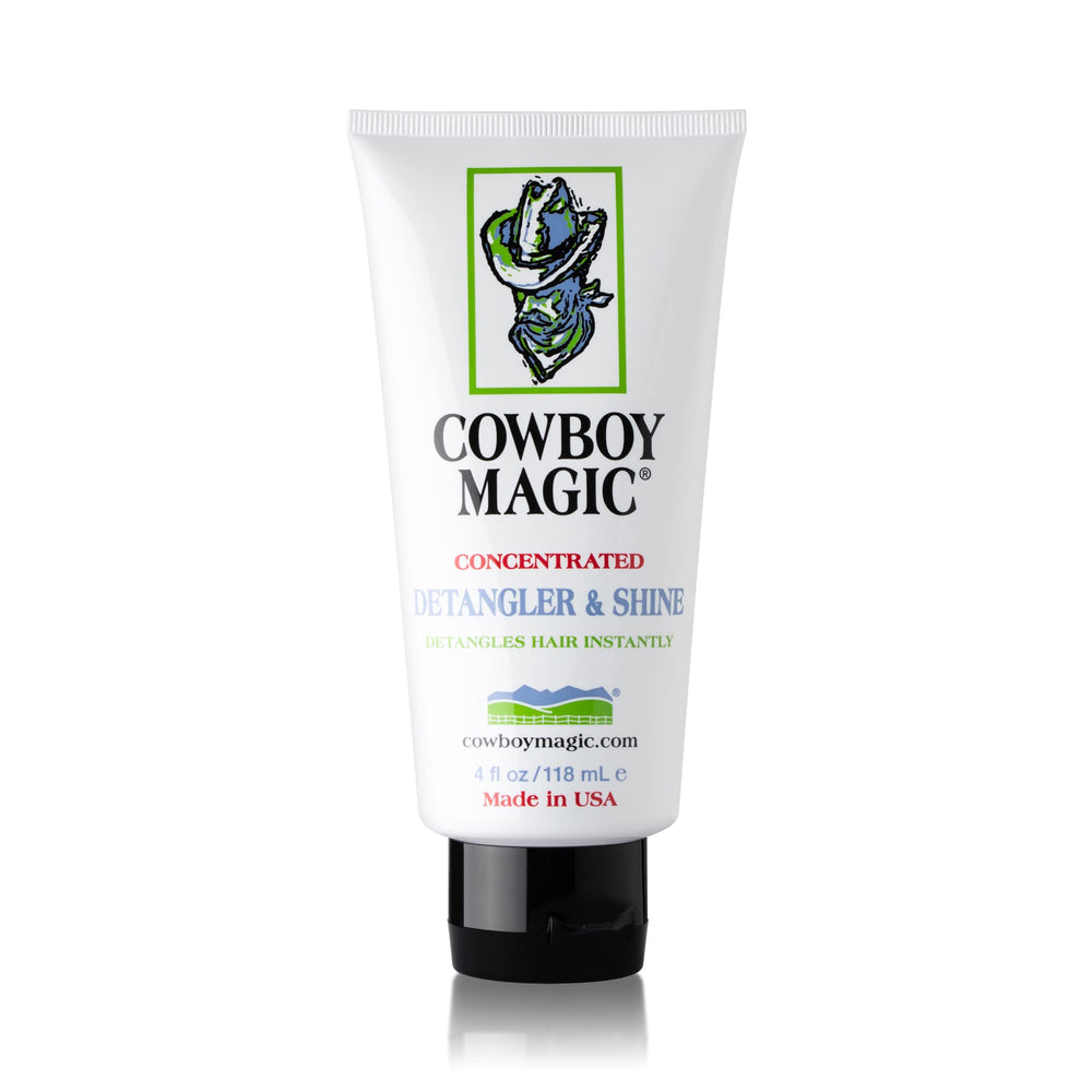 Cowboy Magic Detangler & Shine bottle pour demonstrates easy application and conditioning.