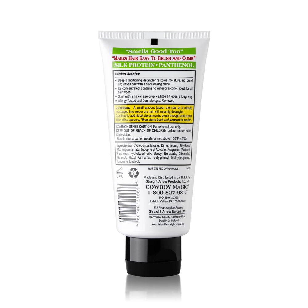 Cowboy Magic Detangler & Shine close-up shows glossy tangle-free hair after brushing.