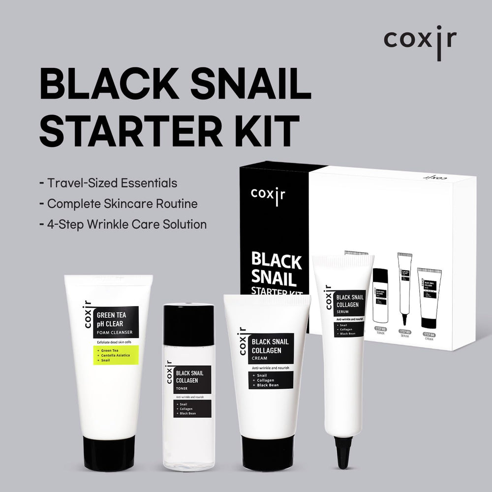 coxir Black Snail Collagen Starter Kit serum: lightweight hydration with snail mucin.