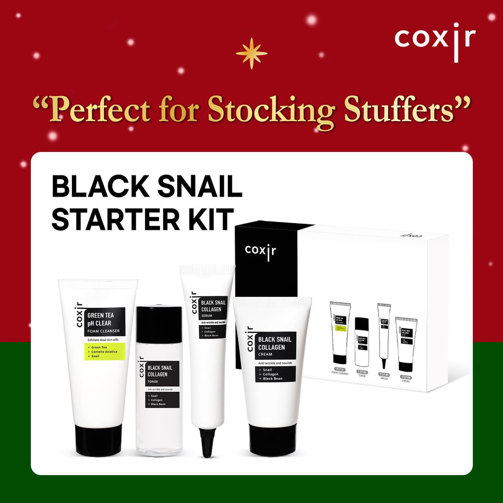 coxir Black Snail Collagen Starter Kit toner: balanced prep for smoother makeup application.