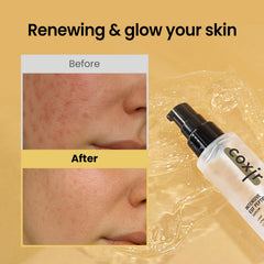 coxir Intensive EGF Peptides Serum label closeup, for renewed texture and even tone.