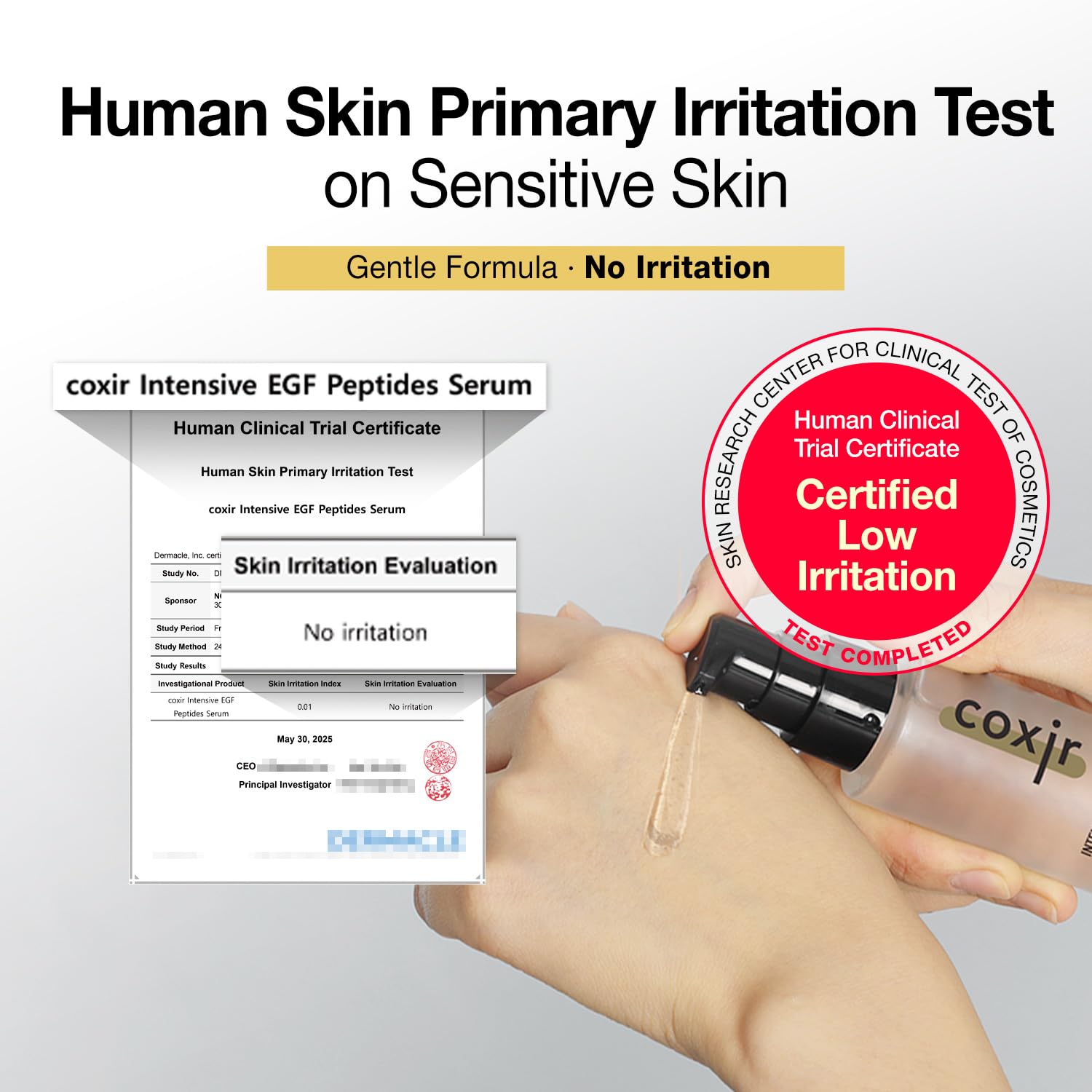 coxir Intensive EGF Peptides Serum texture-swatch reveals lightweight texture for layering.