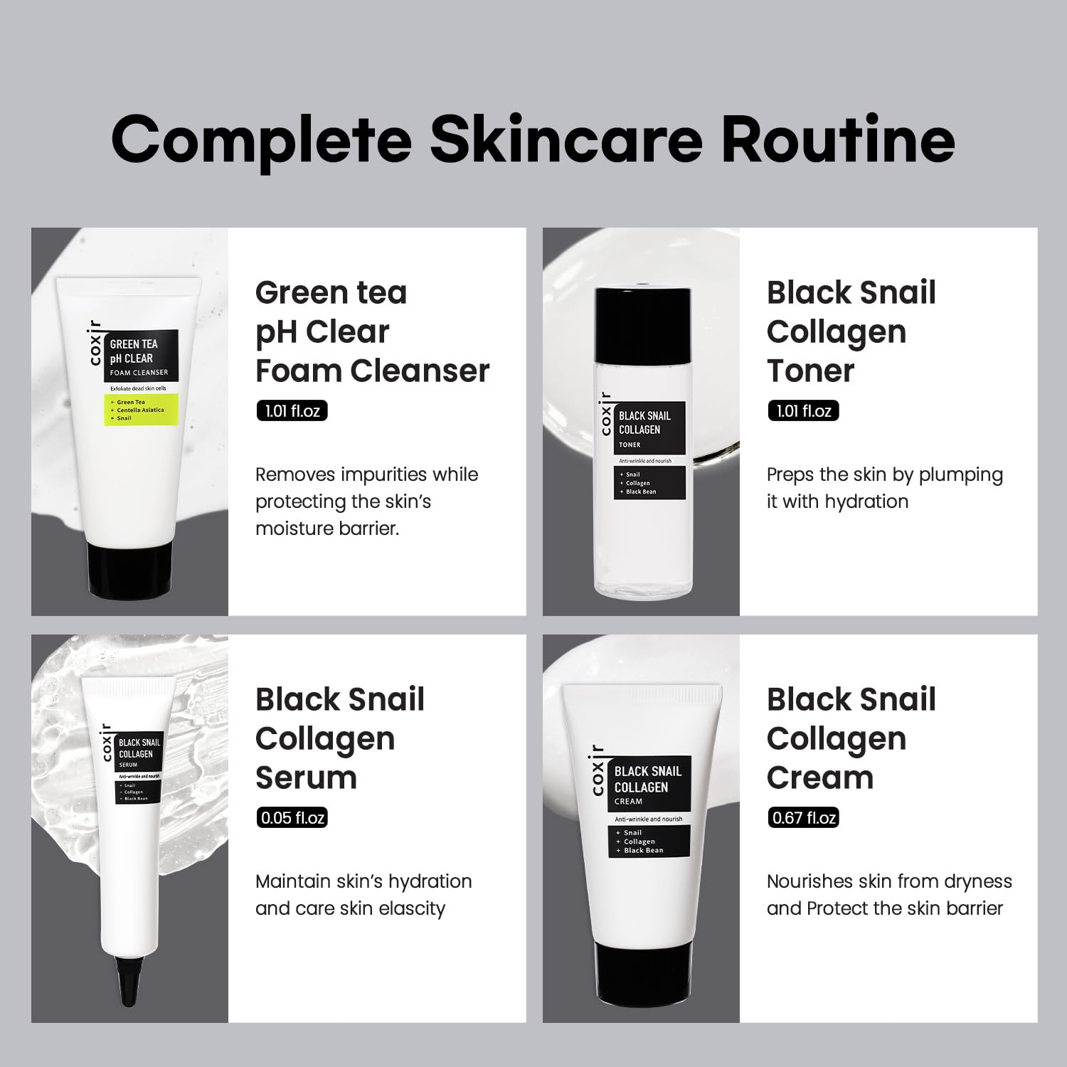 coxir travel-friendly starter kit: compact sizes for on-the-go skincare routines.