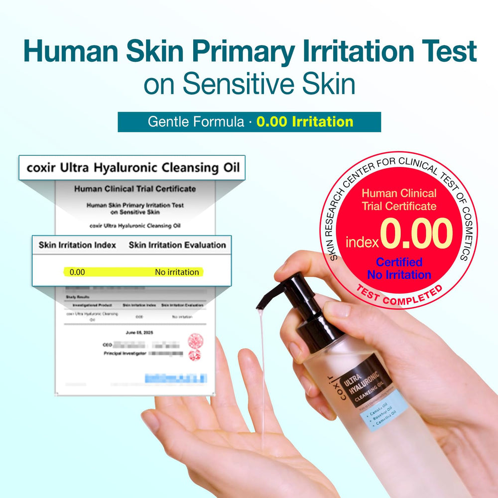 Coxir Ultra Hyaluronic Cleansing Oil after-wash skin feels soft and hydrated.