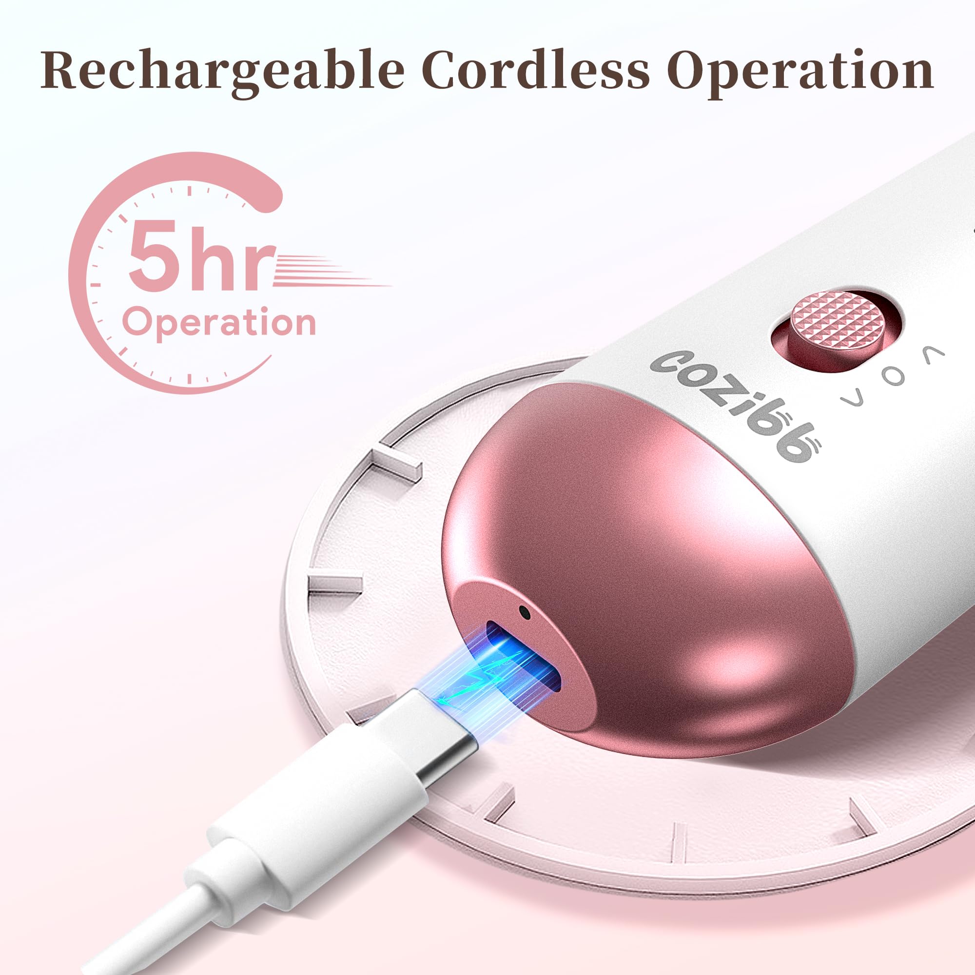 CoziBB electric nail drill charging via USB for cordless use.