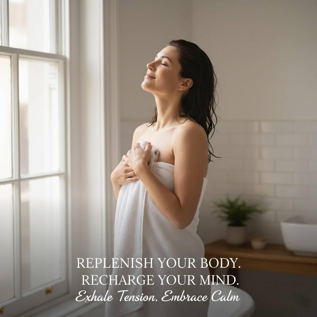 Cozy tub scene with Dr. Singha's mustard bath suggests warming comfort.