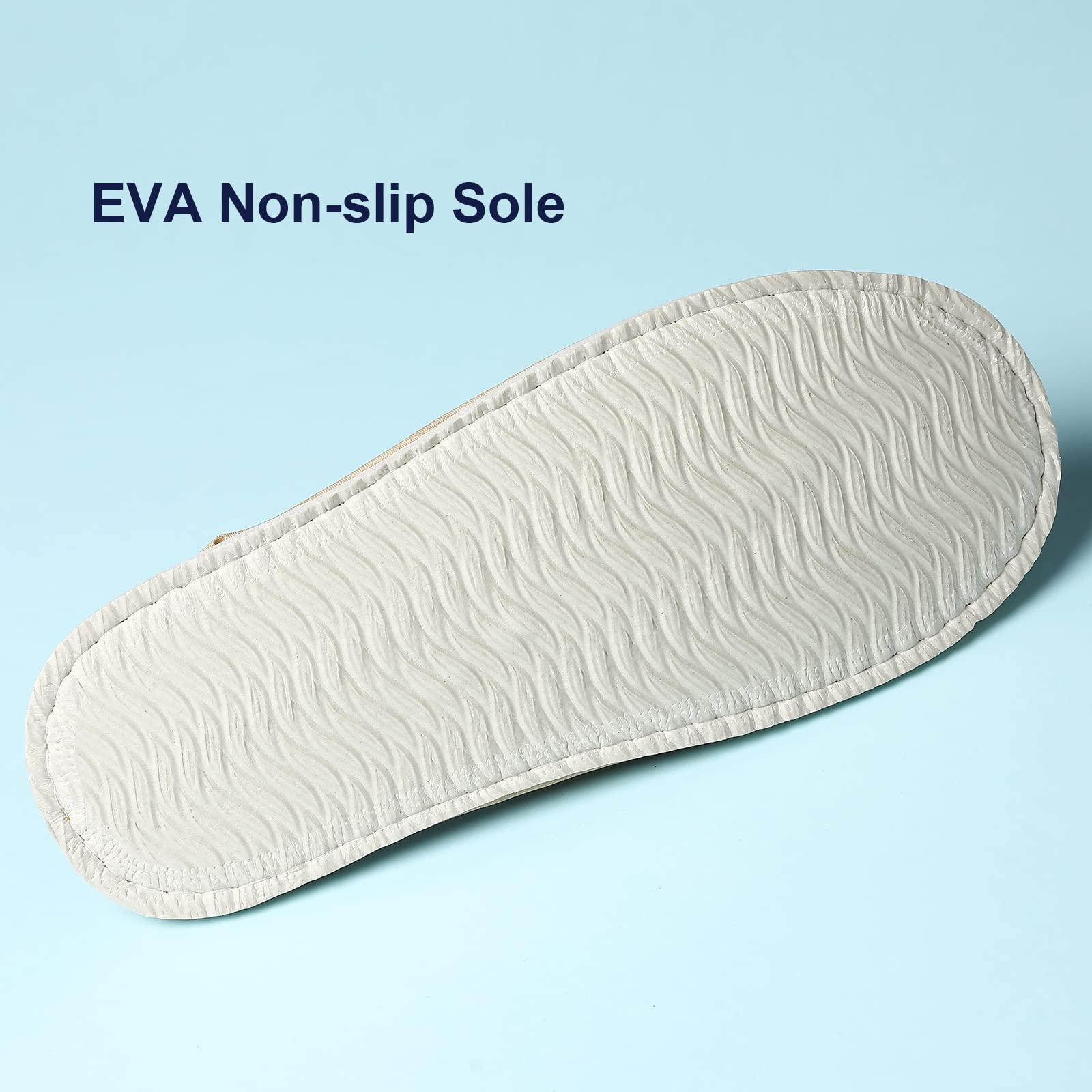 COZYAREA SPA slippers EVA outsole closeup shows anti-slip grip for safety.
