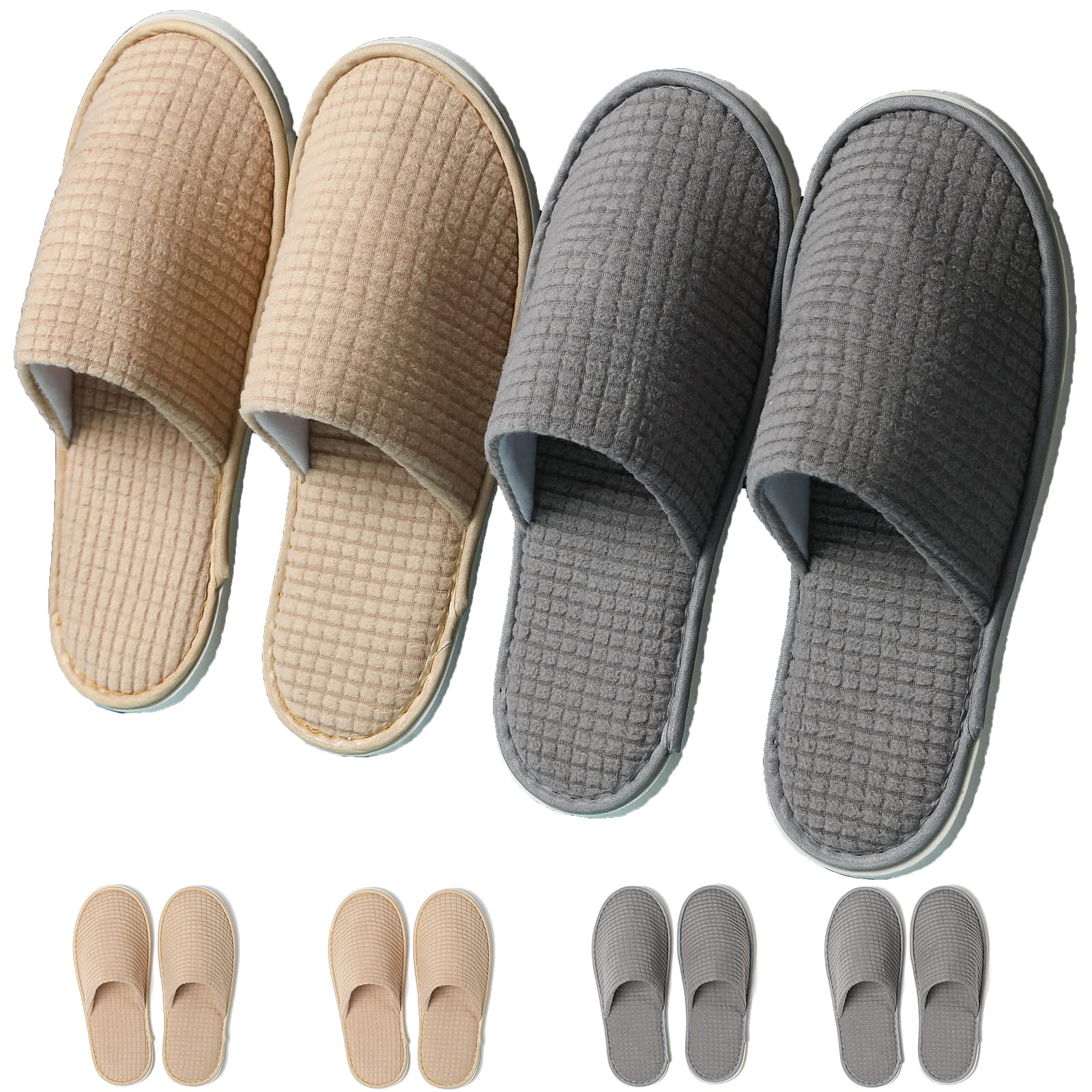 COZYAREA SPA slippers pack six pairs in grey and beige, great for guest rooms.