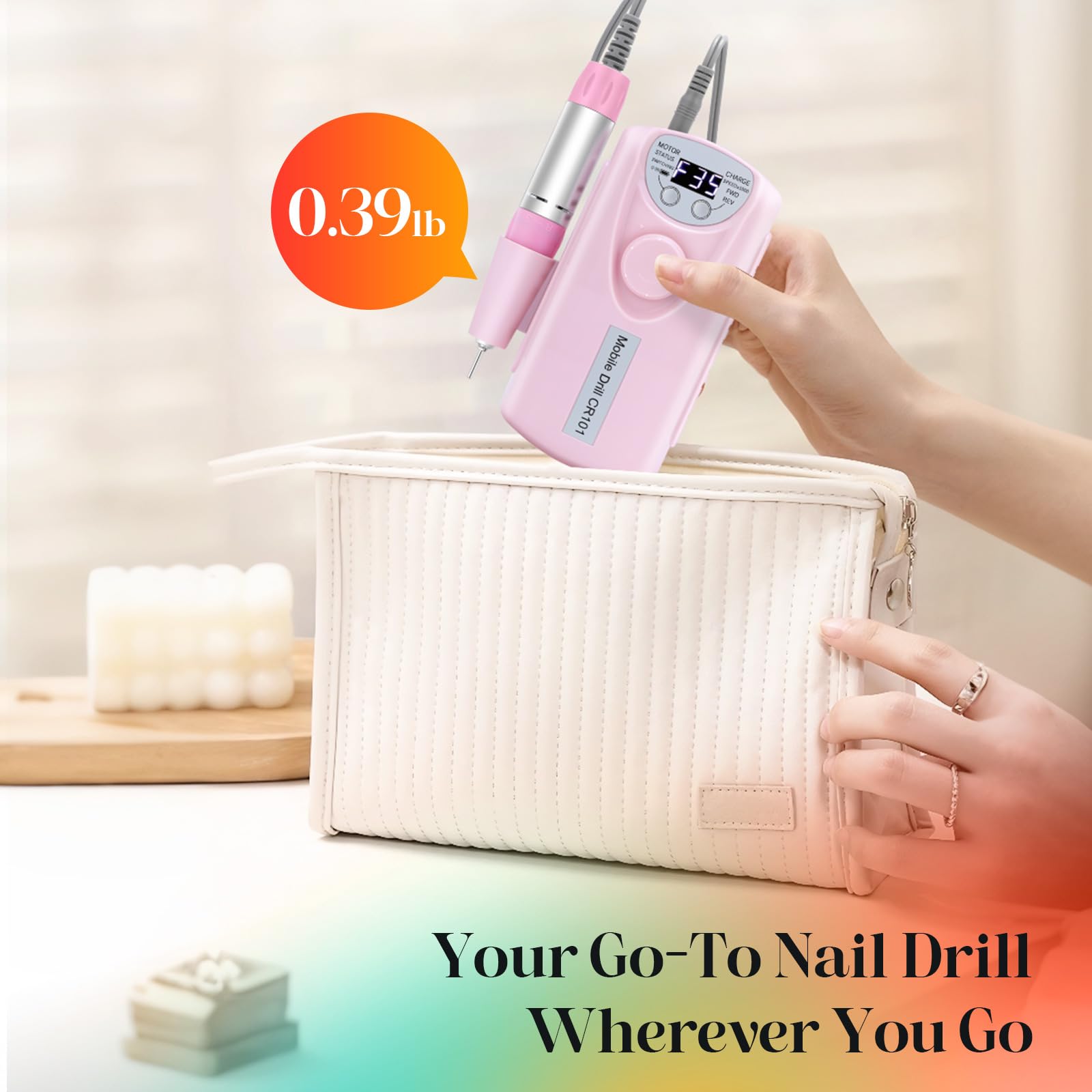 COYZU cordless operation enables up to 10 hours of portable manicures.