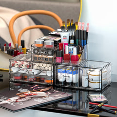 Cq acrylic 3-pack clear makeup organizer drawer close-up for tidy skincare storage