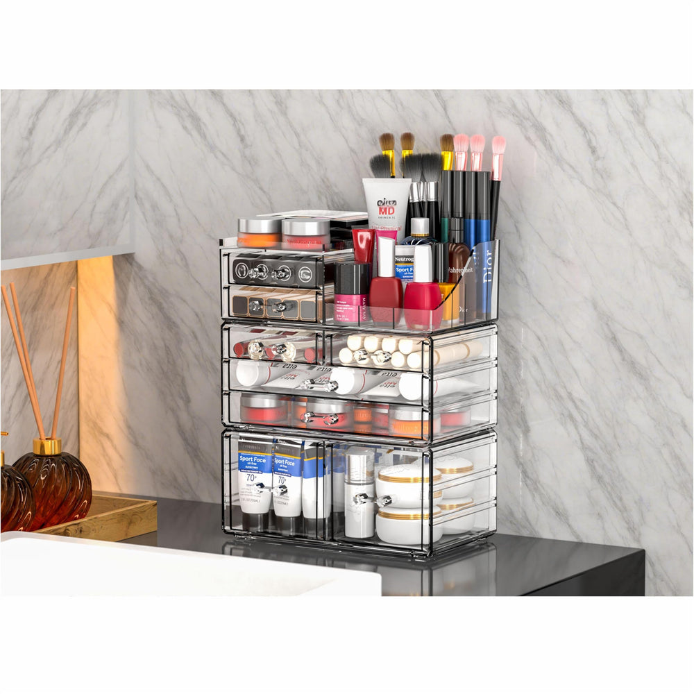 Cq acrylic 3-pack clear makeup organizer gift-ready