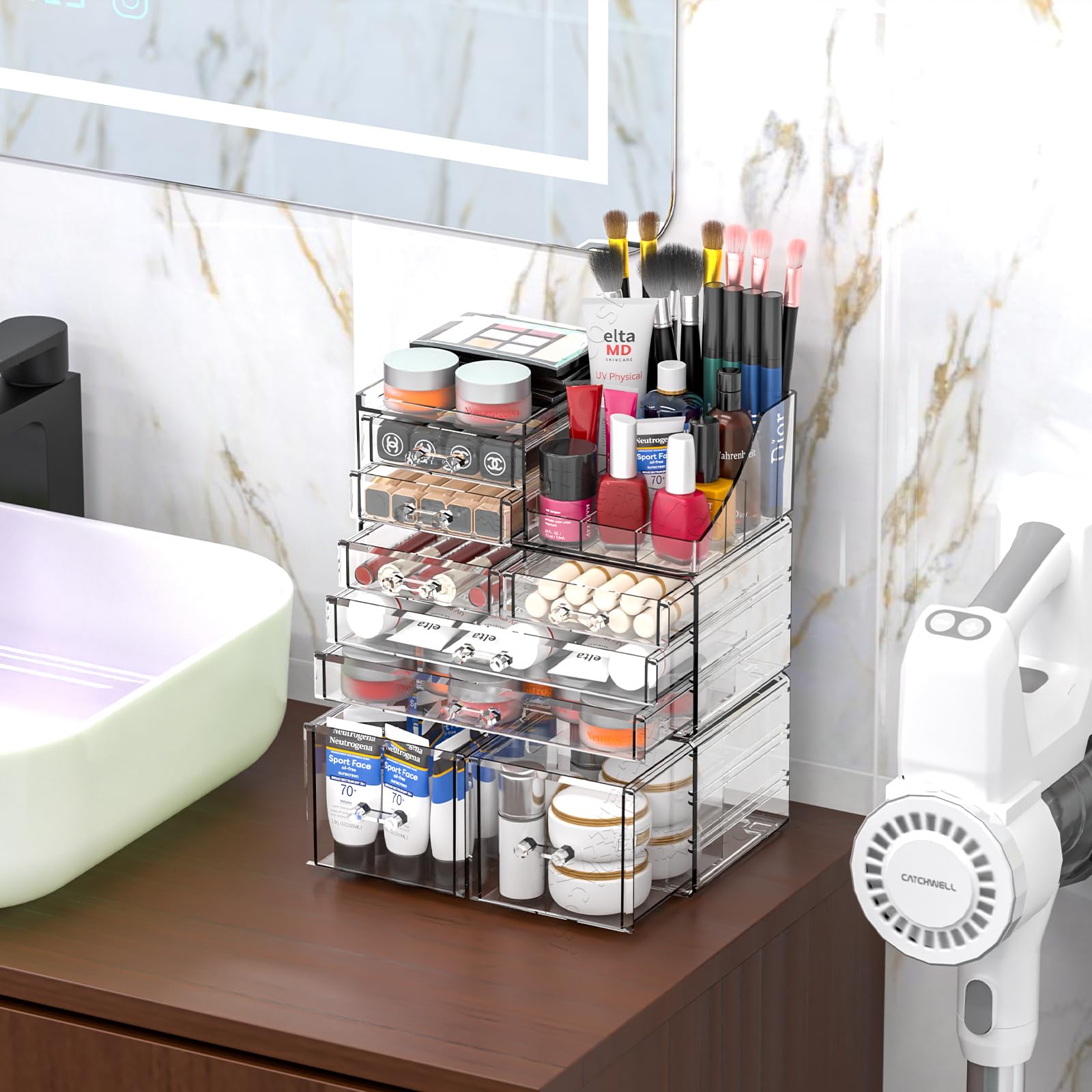 Cq acrylic 3-pack clear makeup organizer palettes and eyeshadows organized