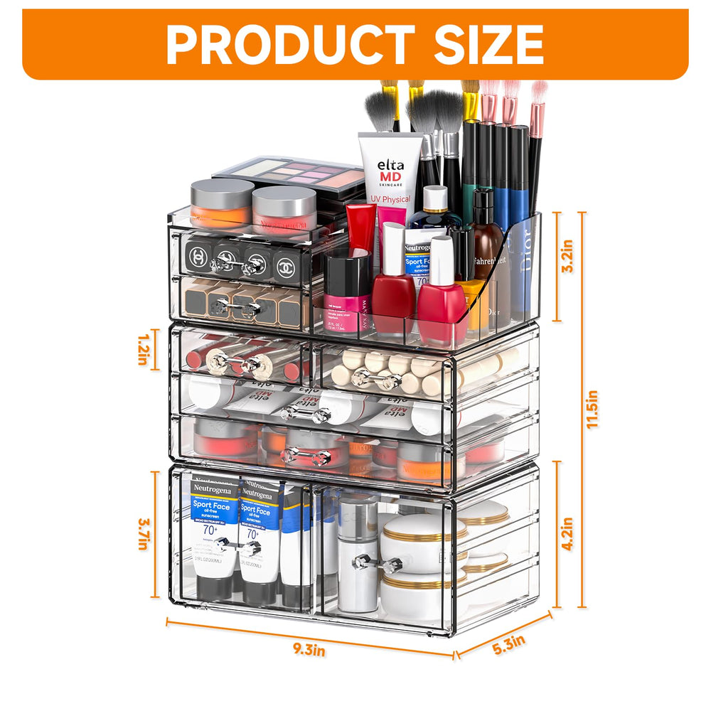 Cq acrylic 3-pack clear makeup organizer stackable design saves space