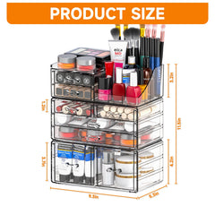 Cq acrylic 3-pack clear makeup organizer stackable design saves space