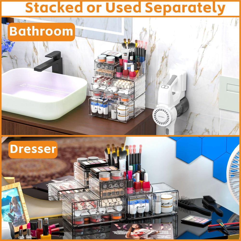 Cq acrylic 3-pack clear makeup organizer top compartments ideal for brushes