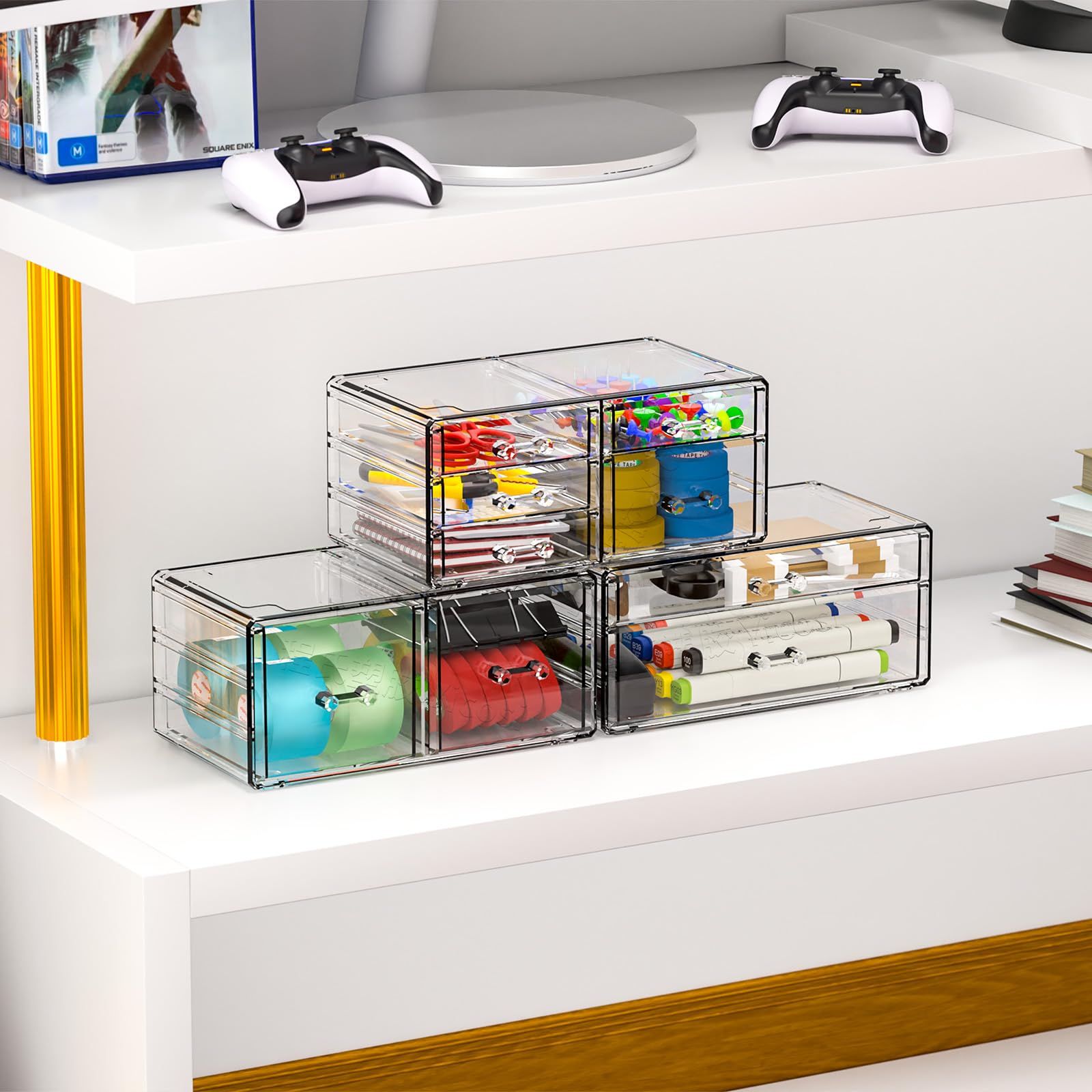Cq acrylic clear bins ideal for bathroom or vanity skincare organization.