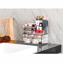 Cq acrylic clear cosmetic storage drawer closeup highlights transparent design for visible skincare products.