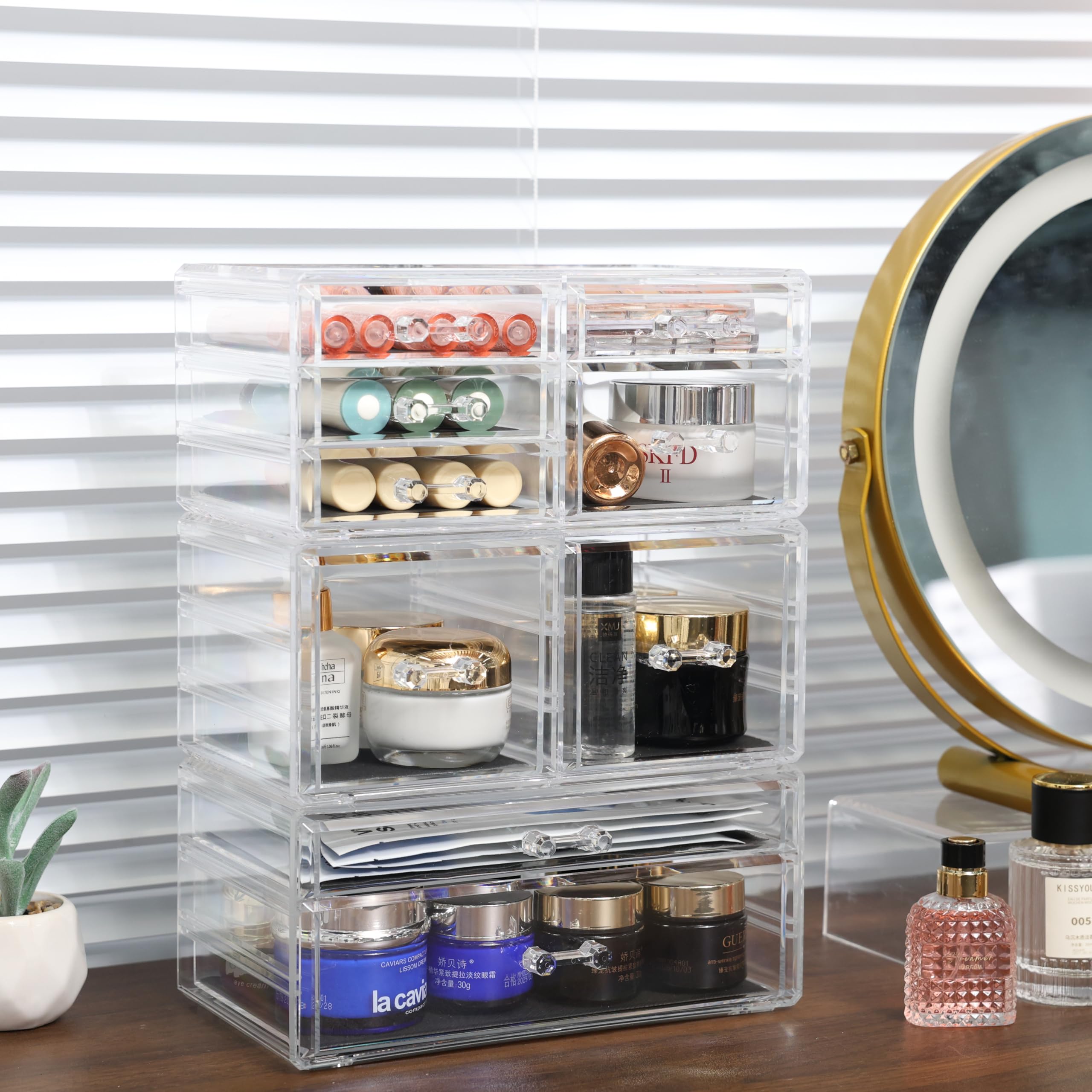 Cq acrylic clear drawers fit under-sink spaces for compact storage.