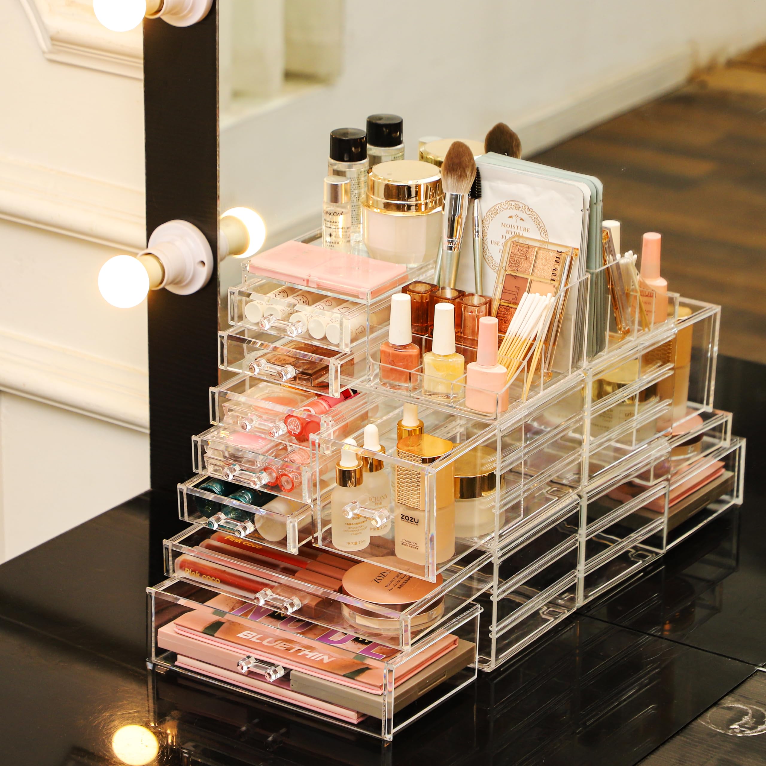 Cq Acrylic dorm-room beauty organizer helps keep essentials neatly arranged