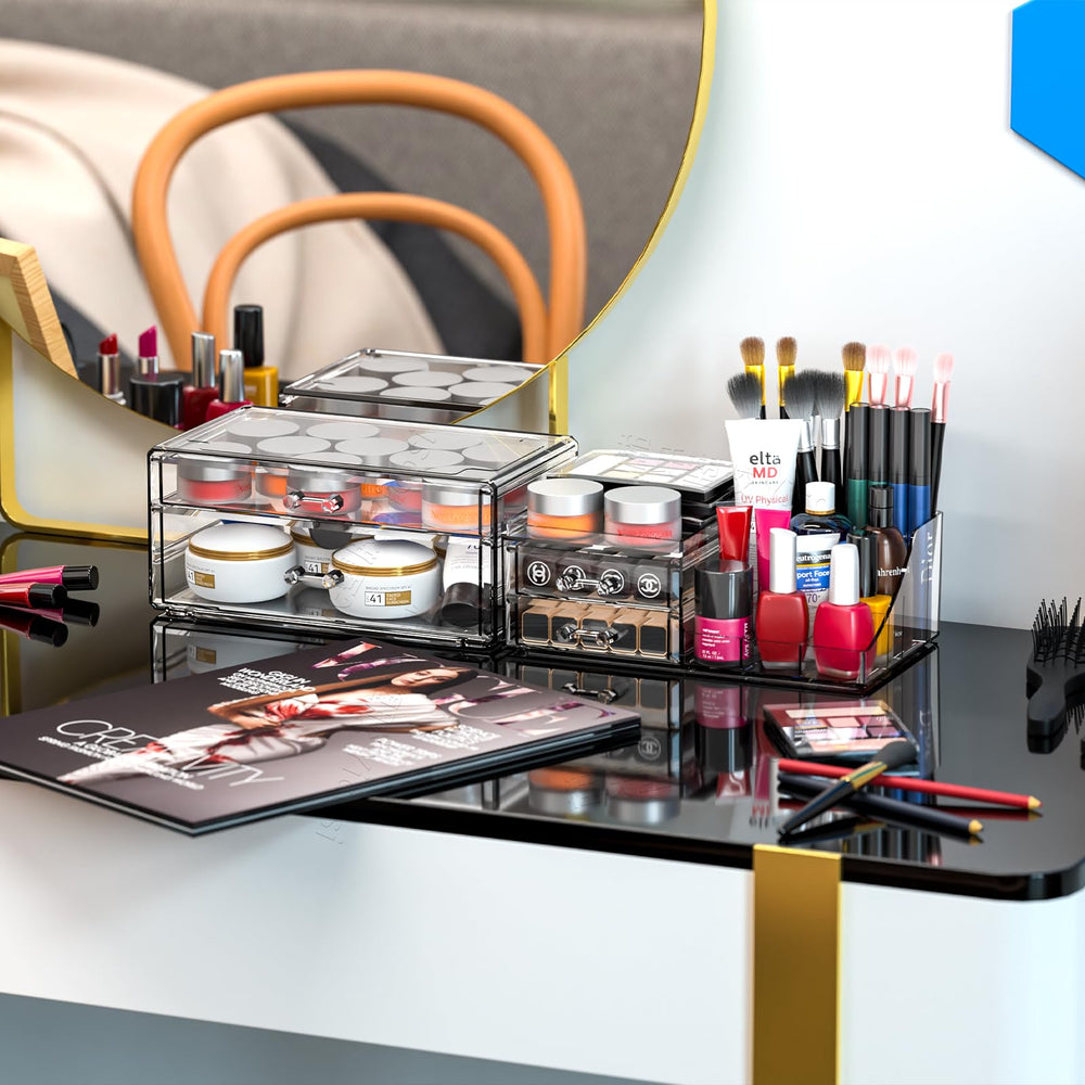 Cq acrylic dorm room beauty organizer fits compact spaces in student rooms.
