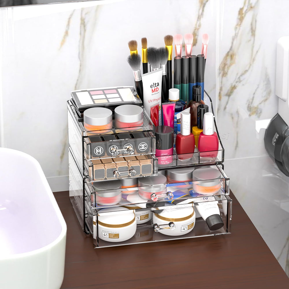 Cq acrylic gift-ready beauty storage helps present a thoughtful dorm or vanity gift.
