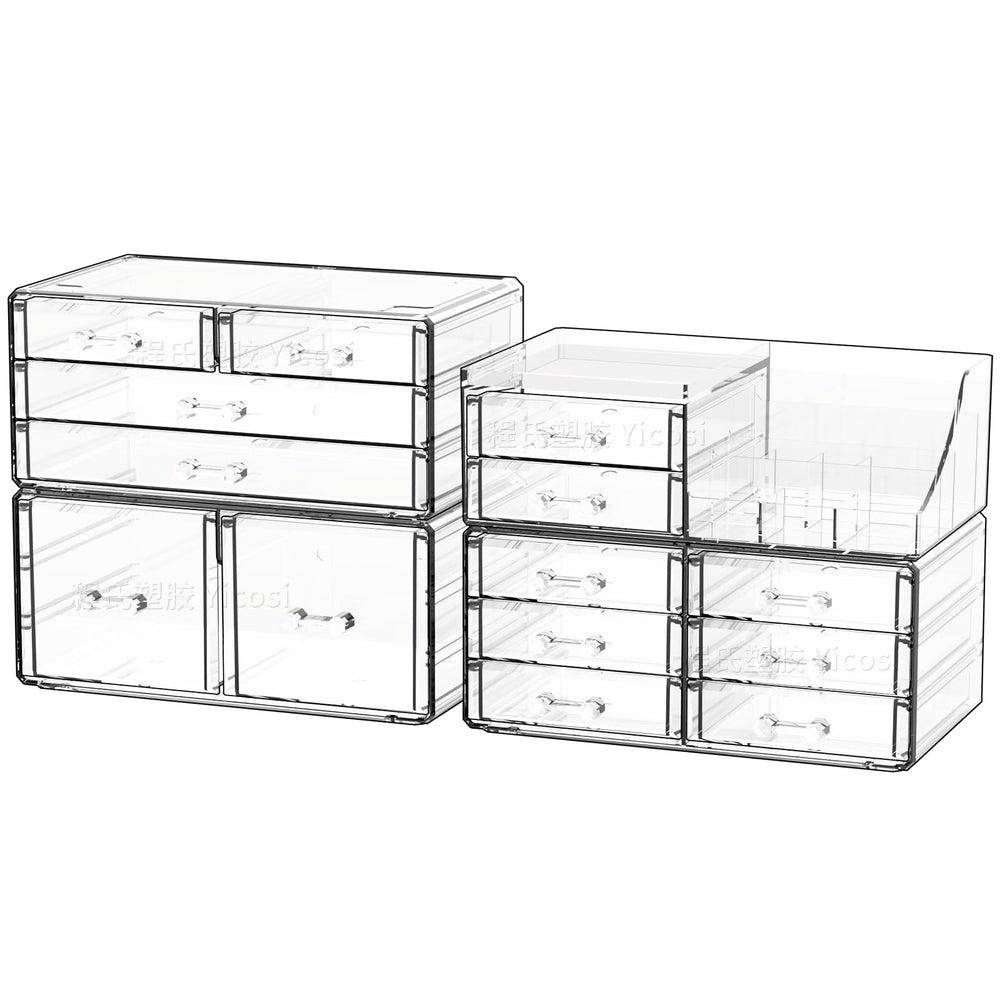 Cq acrylic makeup organizer 14 drawers top view shows spacious storage and easy access