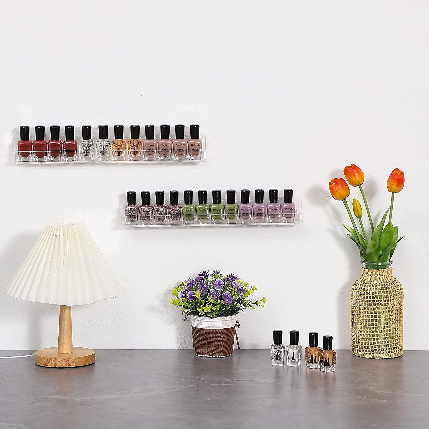 Cq acrylic nail shelves includes screws and anchors for easy secure installation