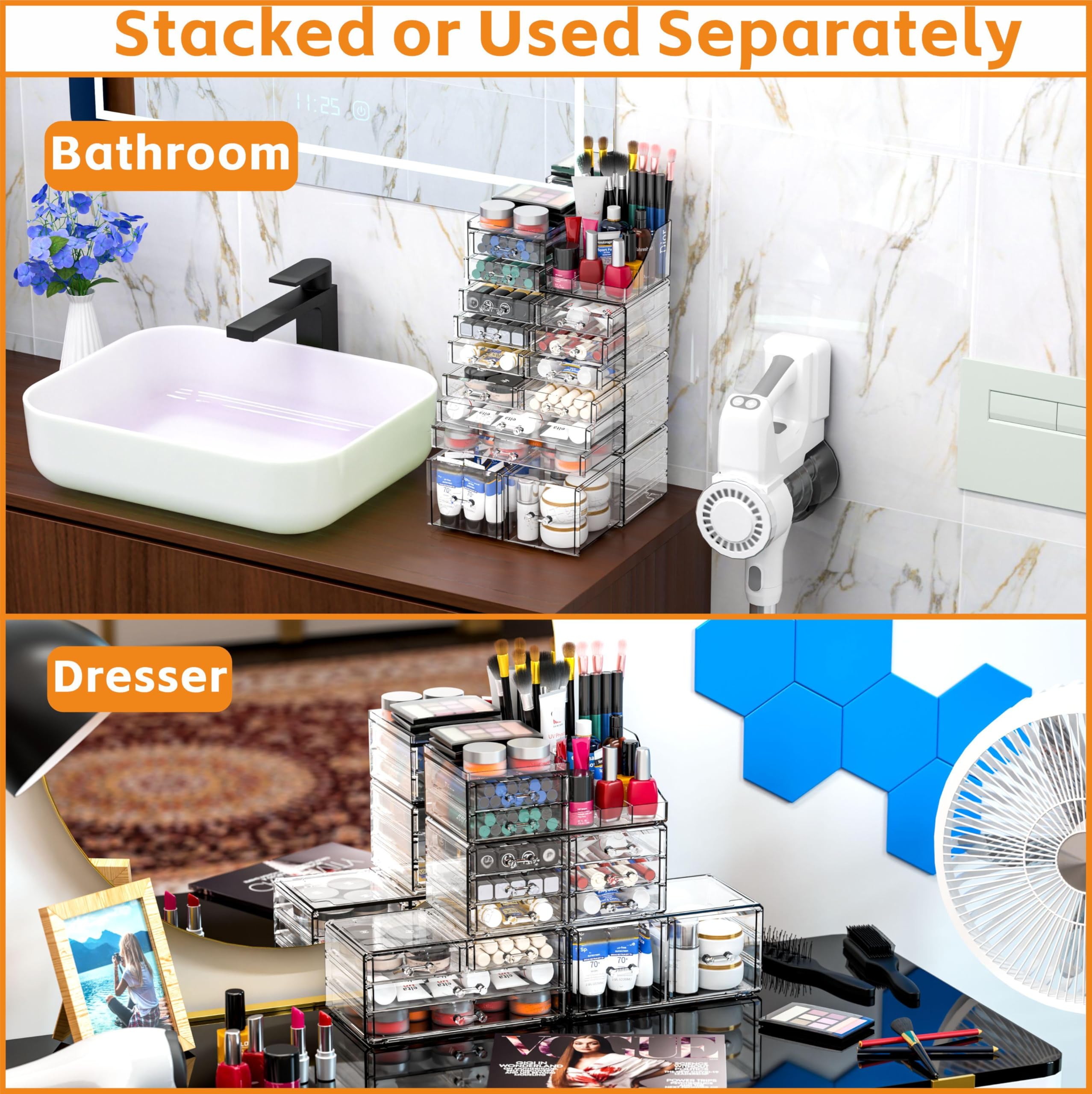 Cq acrylic top compartments eight-section view promotes easy sorting of palettes and brushes