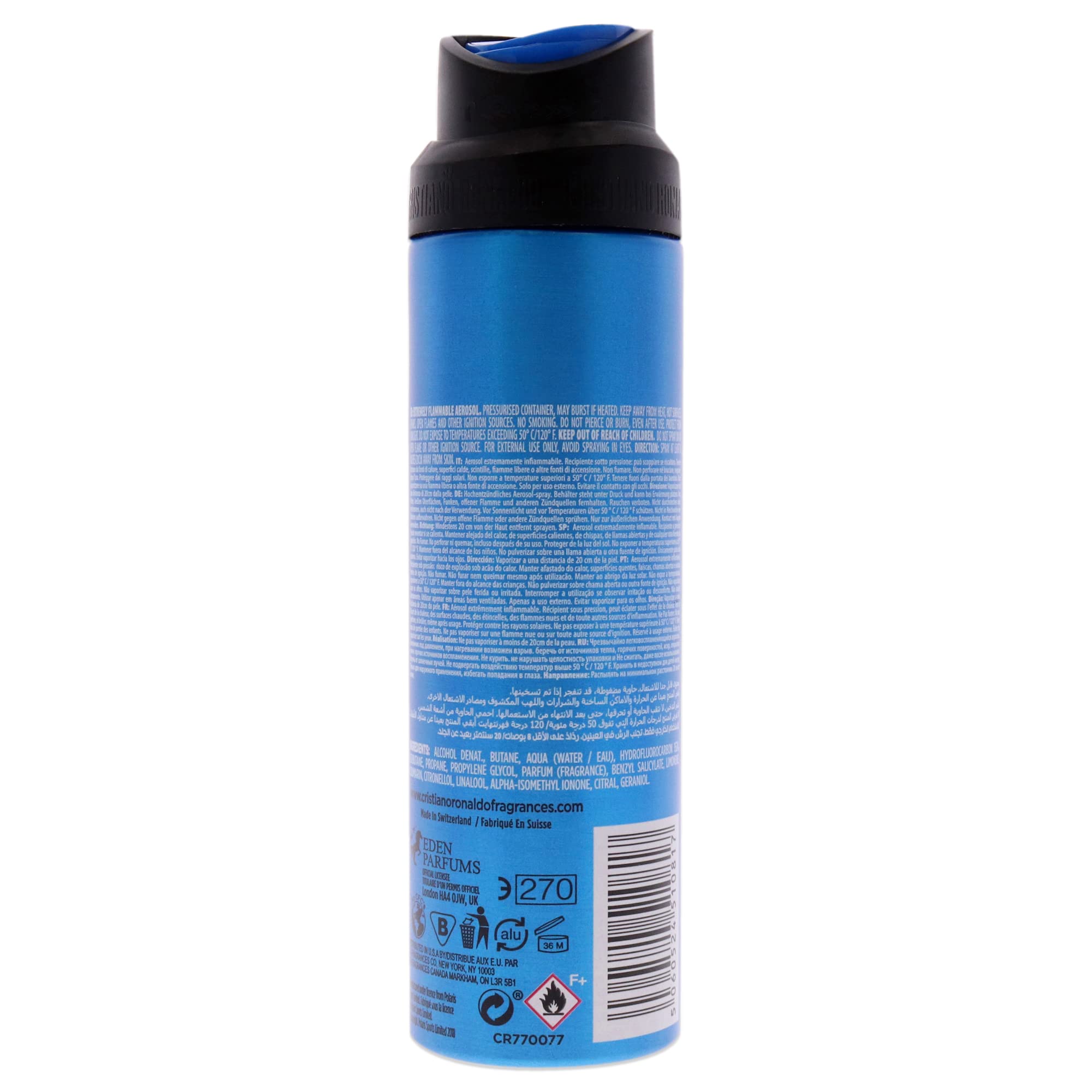CR7 Play It Cool spray-action showcases a revitalizing aroma for casual outings and daily moments.