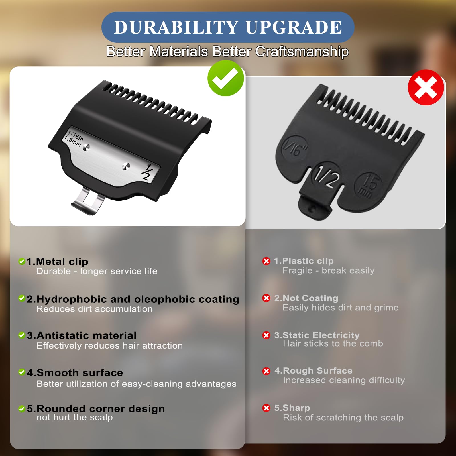 CR8GR8 guardas para Wahl: materiales durables aseguran durabilidad y limpieza fácil.