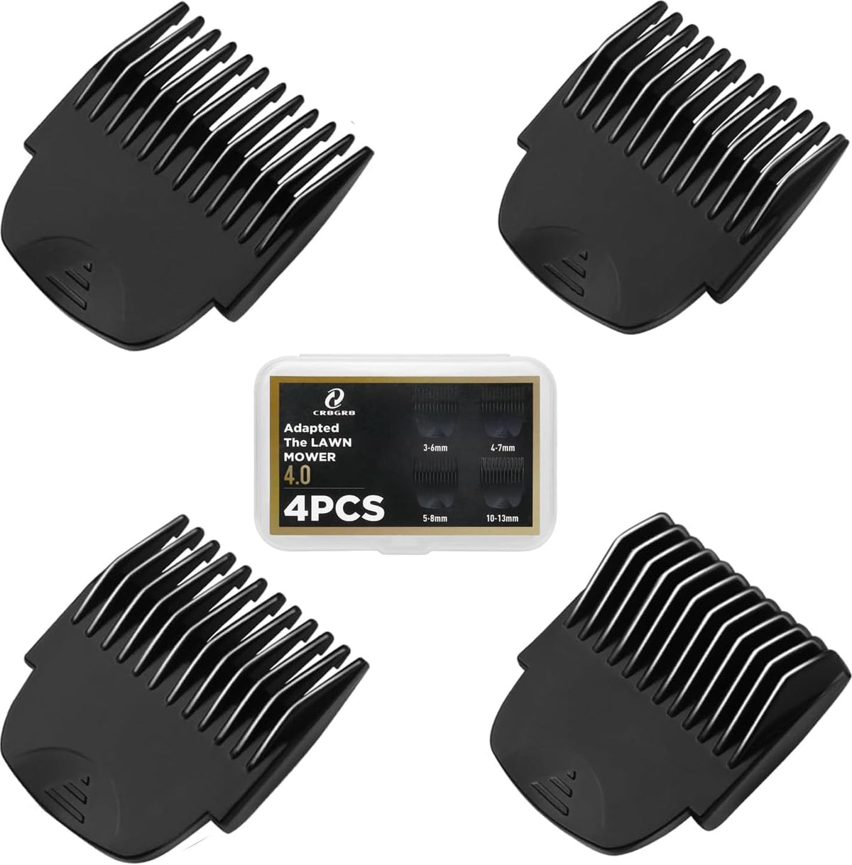 CR8GR8 guide comb close-up highlights length controls for precise, even trims.