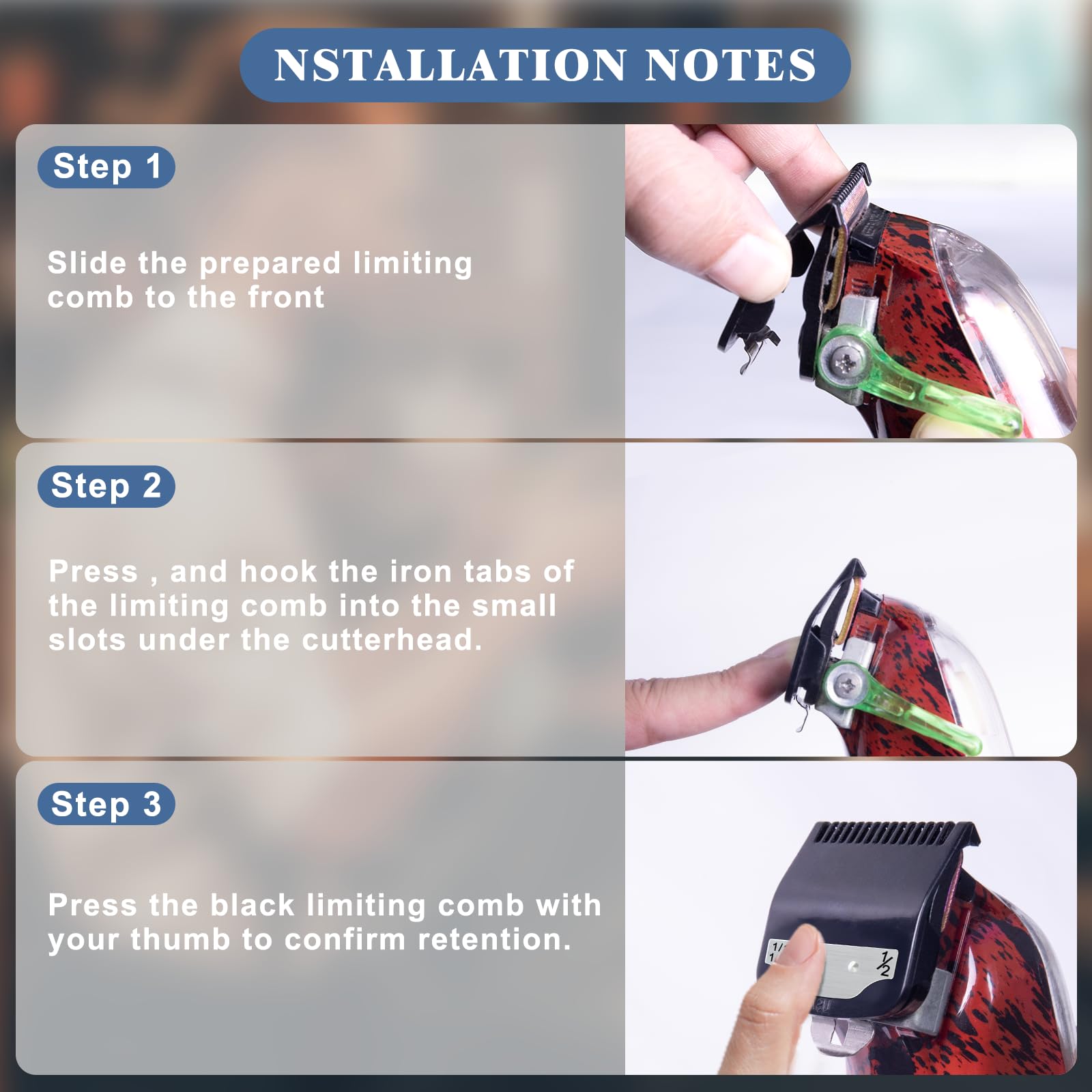 CR8GR8 Wahl Guards installation demo shows quick on/off snapping.