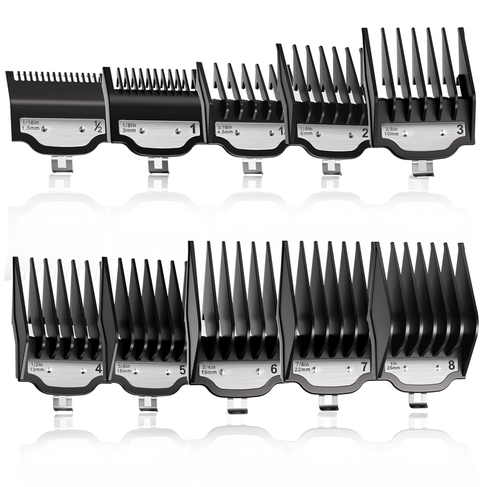 CR8GR8 Wahl guards set front view shows universal compatibility for home grooming