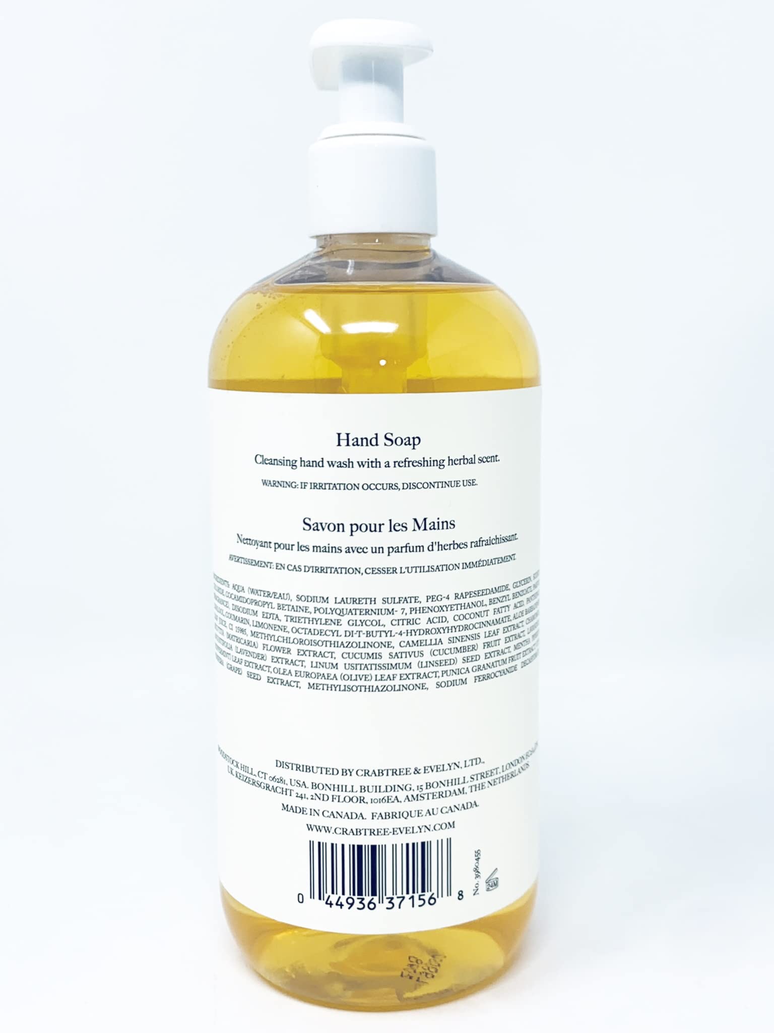 Crabtree & Evelyn Gardeners label closeup shows botanical extracts for refreshed skin.