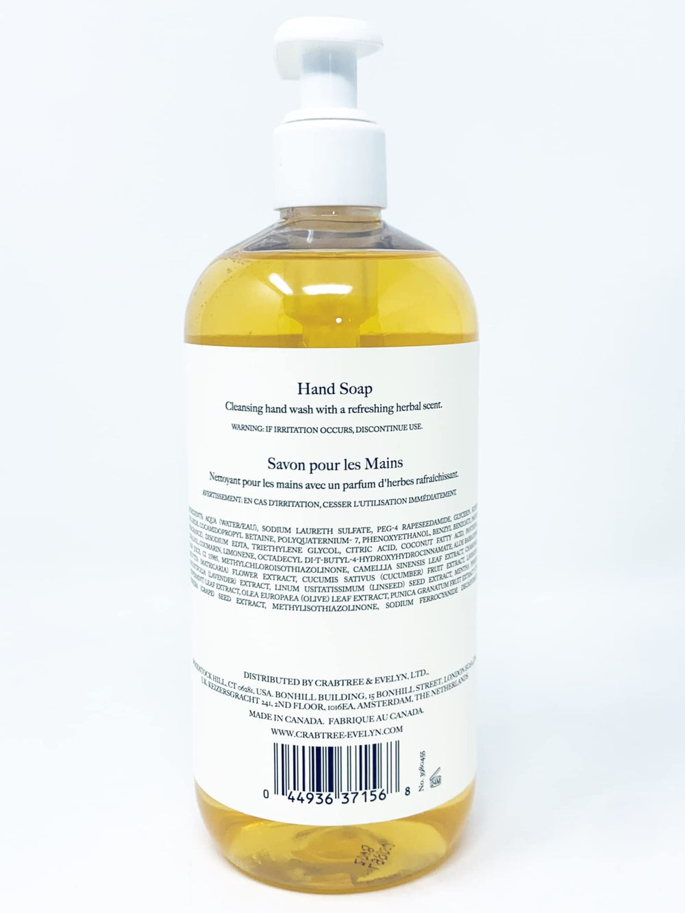 Crabtree & Evelyn Gardeners label closeup shows botanical extracts for refreshed skin.