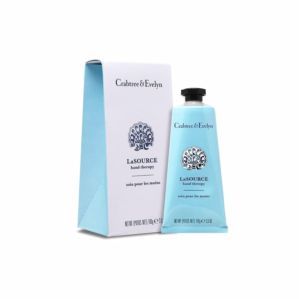 Crabtree & Evelyn La Source Hand Therapy jar close-up for deep hydration.
