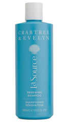 Crabtree & Evelyn La Source Renewing Shampoo bottle close-up for refreshed scalp and shinier hair