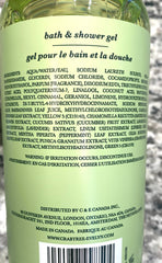 Crabtree & Evelyn Lily label closeup suggests green floral scent for a refreshing shower experience.