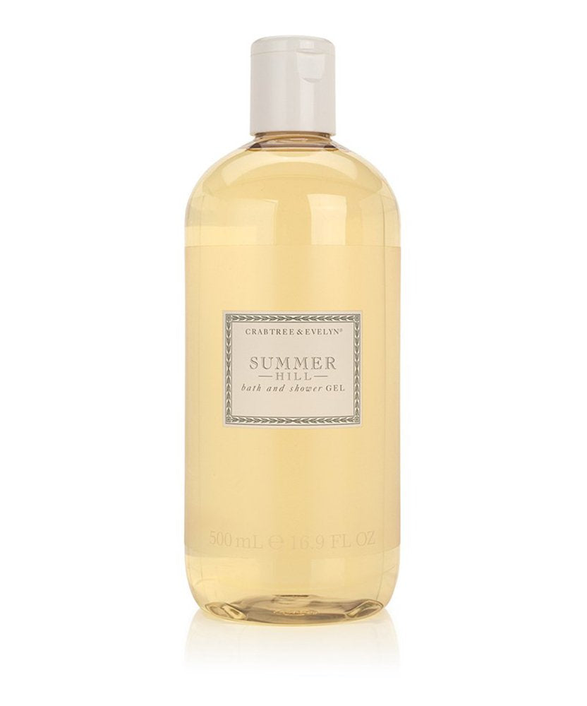 Crabtree & Evelyn Summer Hill bath gel bottle pour for a refreshing daily cleanse.
