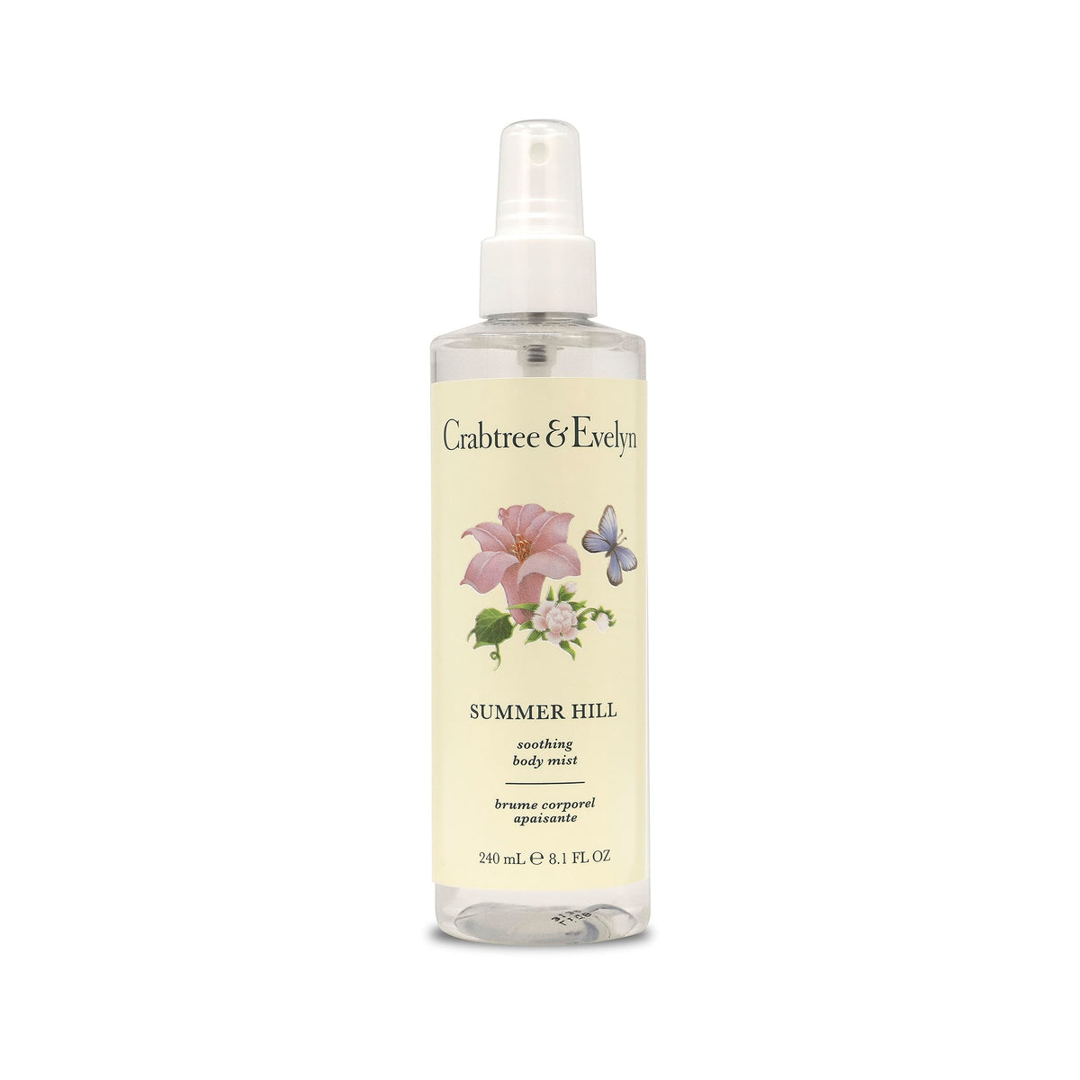 Crabtree & Evelyn Summer Hill Body Mist spray bottle for lightweight hydration and floral fragrance.