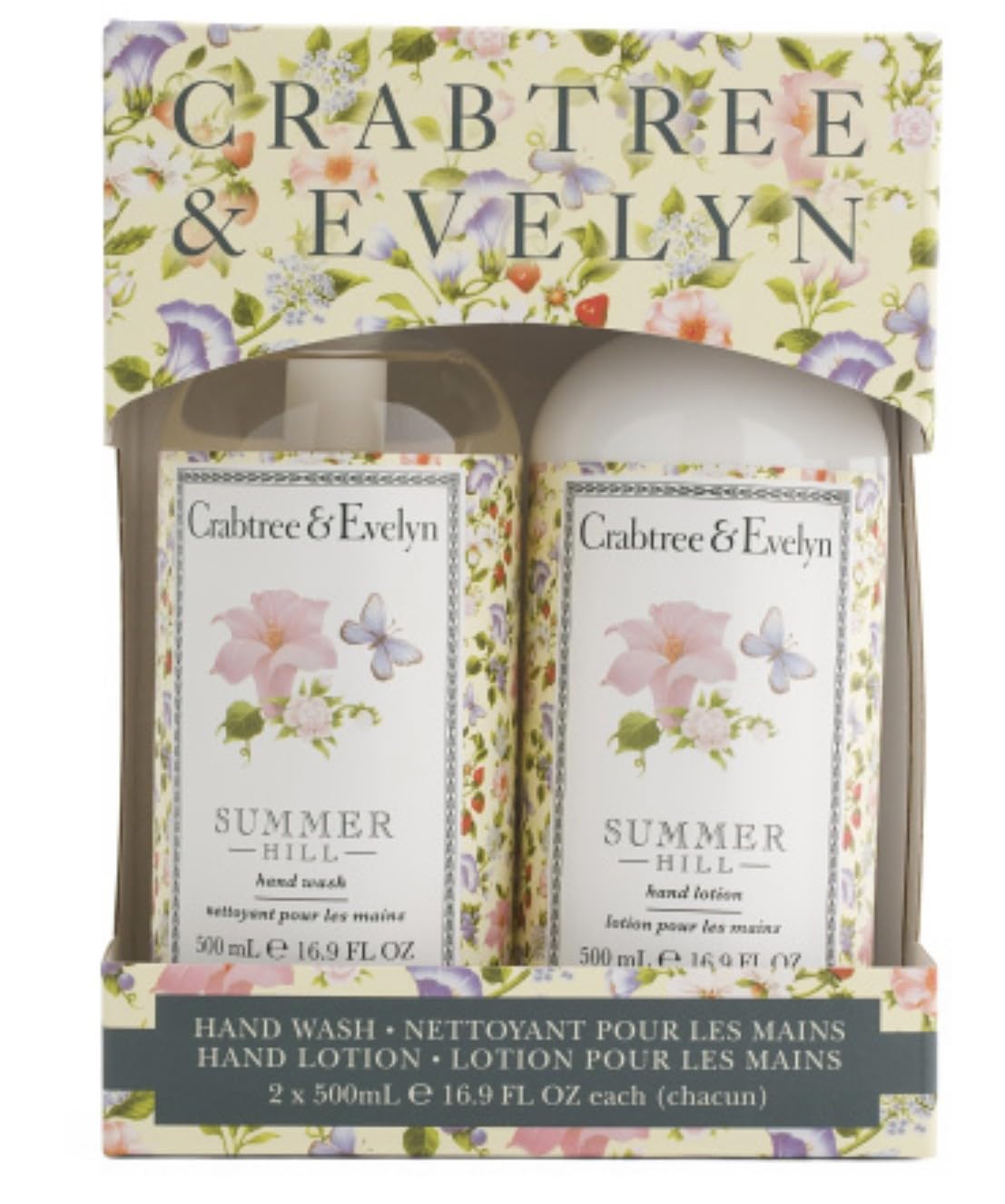 Crabtree & Evelyn Summer Hill hand wash bottle with refreshing floral scent for cleansing.