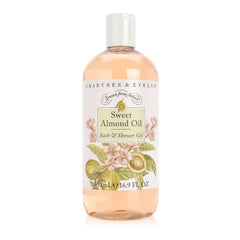 Crabtree & Evelyn Sweet Almond Bath Gel bottle provides hydrating lather for skin conditioning during daily use.