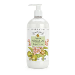 Crabtree & Evelyn Sweet Almond Oil body lotion bottle for daily hydration with a silky finish.