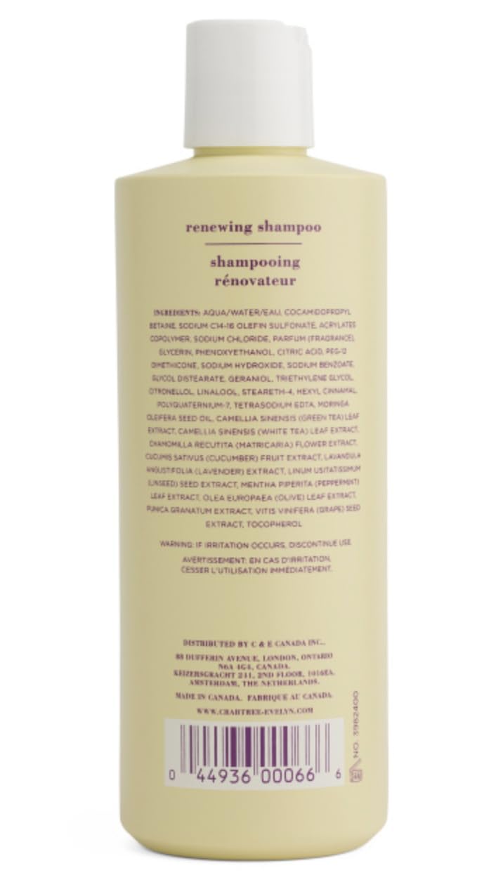 Crabtree &amp; Evelyn Verbena &amp; Lavender Renewing Shampoo ingredients highlight nourishing botanicals and hair care benefits.