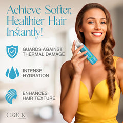 Crack Hair Fix Mist dispensing action demonstrates easy, quick application on hair.
