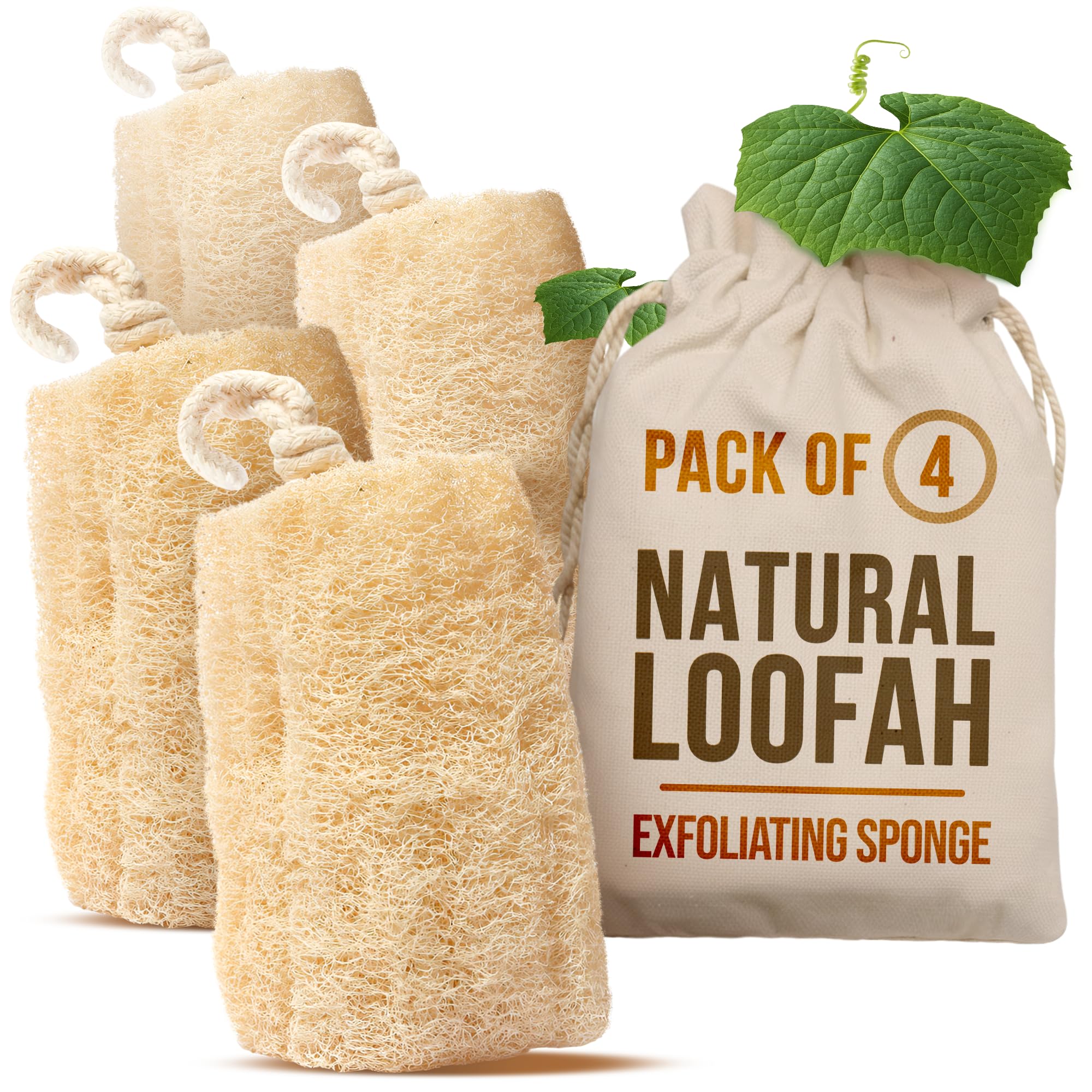 CraftsOfEgypt loofah pack four 6-inch sponges for full-body exfoliation.